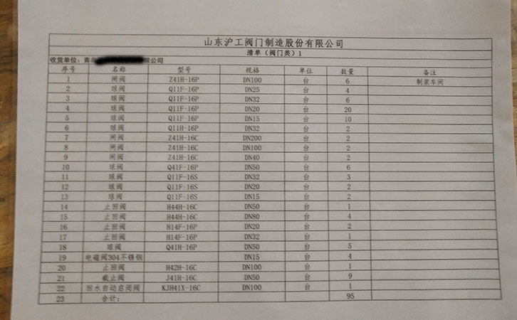 閘閥、球閥、截止閥發(fā)貨清單
